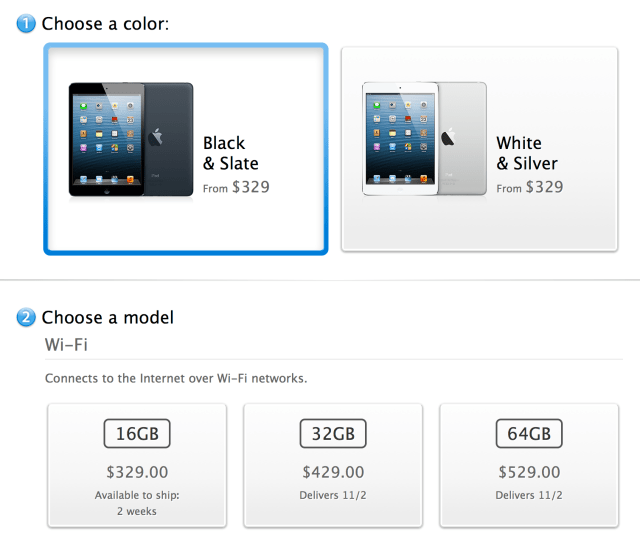 Apple Runs Out of 16GB Wi-Fi iPad Minis for November 2nd Delivery