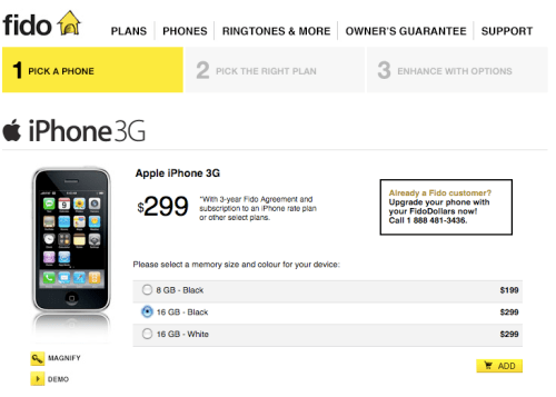 Fido to End Sales of 16GB iPhone 3G in April