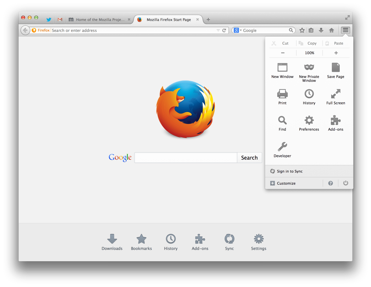 what should the mozilla firefox start page look like