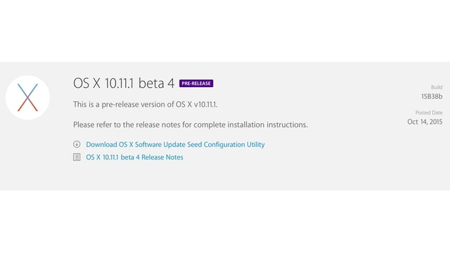 Apple Releases Os X 10 11 1 El Capitan Beta 4 Iclarified