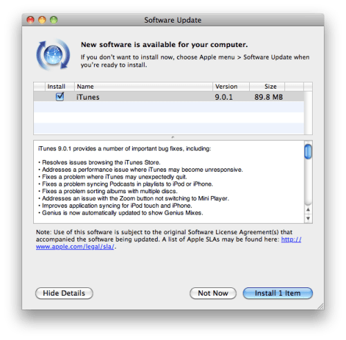 Apple Releases iTunes 9.0.1 Update