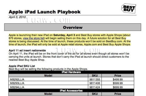 Leaked Images of Best Buy iPad Launch Playbook