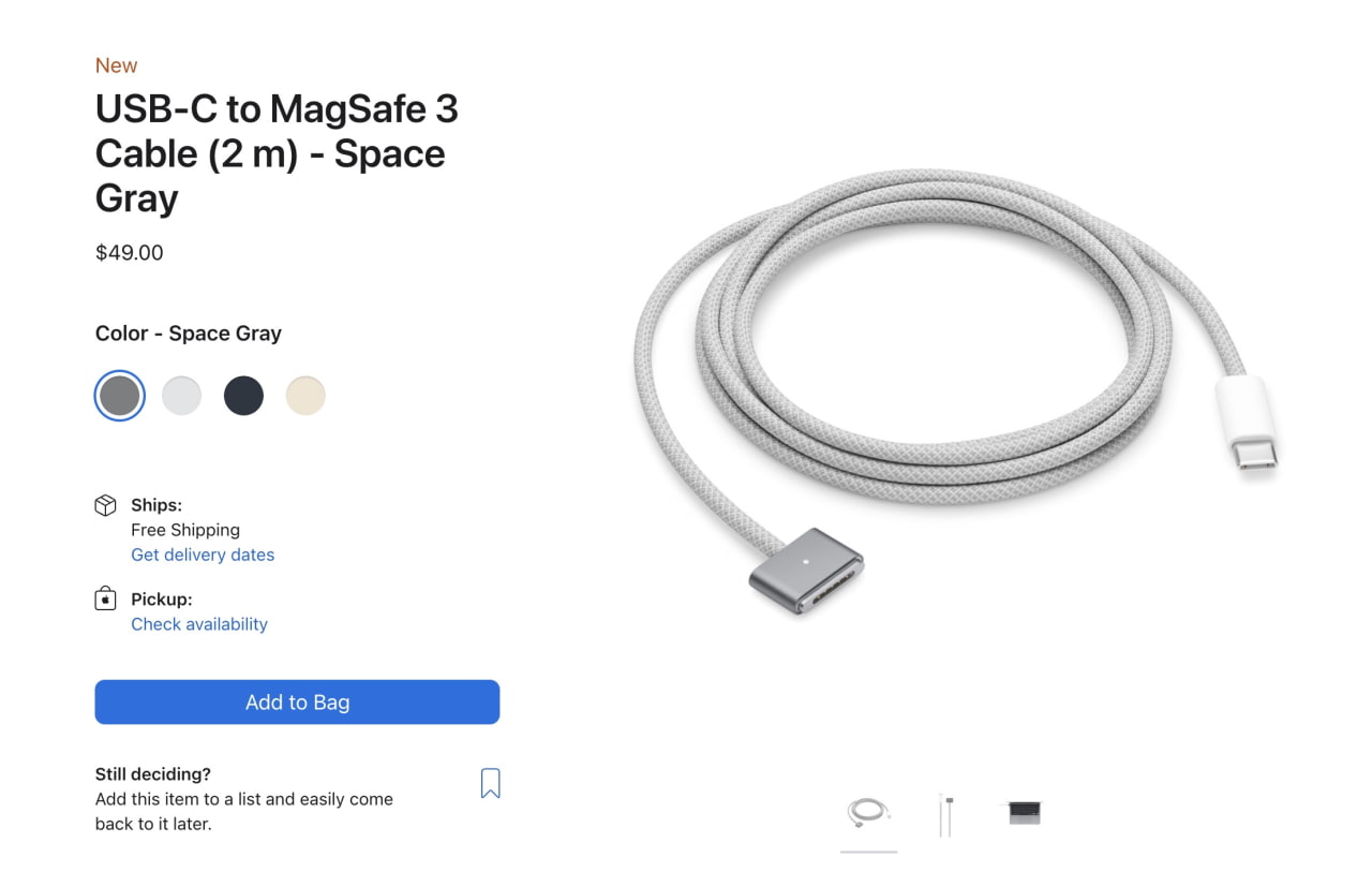 USB-C to MagSafe 3 Cable (2 m) - Starlight - Apple