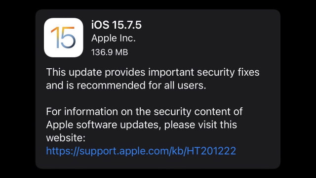 Apple Releases iOS 15.7.5 for iPhone, iPad, iPod touch [Download]