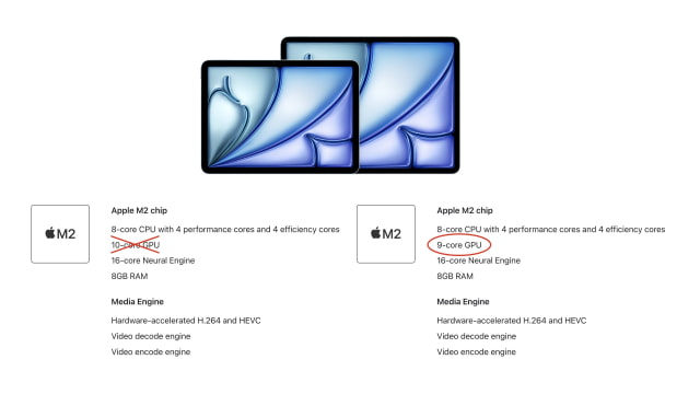 Apple Quietly Downgrades M2 iPad Air From 10-Core GPU to 9-Core GPU