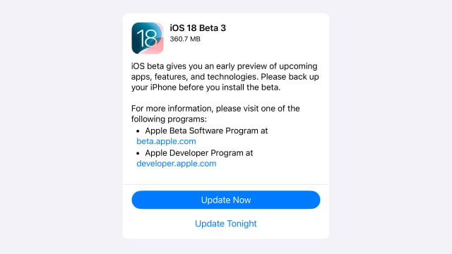 Apple Releases Updated Builds of iOS 18 Beta 3, iPadOS Beta 3, macOS 15 Beta 3 [Download]