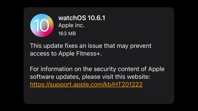 Apple Releases watchOS 10.6.1 for Apple Watch [Download]