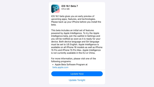 Apple Releases iOS 18.1 Beta 7 and iPadOS 18.1 Beta 7 With Apple Intelligence [Download]