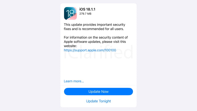 Apple Releases iOS 18.1.1 and iPadOS 18.1.1 for iPhone and iPad [Download]