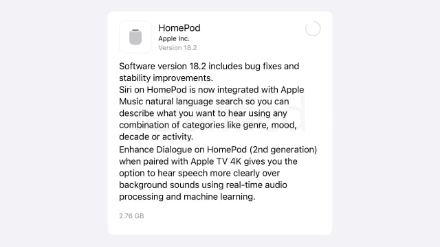 Apple Releases HomePod Software Update 18.2 [Download]